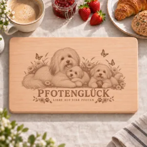 Frühstücksbrettchen – Coton De Tulear | Pfotenglück – Frühstücksbrettchen mit eingebrannter Lasergravur