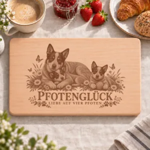 Frühstücksbrettchen – Australischer Treibhund | Pfotenglück – Frühstücksbrettchen mit eingebrannter Lasergravur