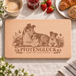 Frühstücksbrettchen – Kurzhaariger Schottischer Schäferhund | Pfotenglück – Frühstücksbrettchen mit eingebrannter Lasergravur