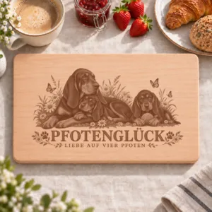 Frühstücksbrettchen – Schwarz Lohfarbener Waschbarenhund | Pfotenglück – Frühstücksbrettchen mit eingebrannter Lasergravur