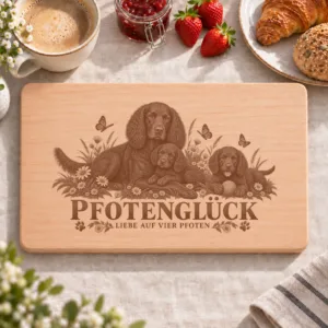Frühstücksbrettchen – Amerikanischer Wasserspaniel | Pfotenglück – Frühstücksbrettchen mit eingebrannter Lasergravur