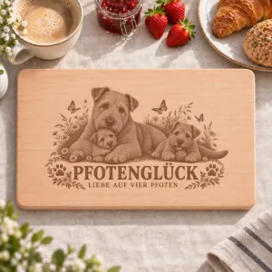 Frühstücksbrettchen – Irischer Glen Of Imaal Terrier | Pfotenglück – Frühstücksbrettchen mit eingebrannter Lasergravur