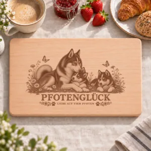 Frühstücksbrettchen – Russisch Europaischer Laika | Pfotenglück – Frühstücksbrettchen mit eingebrannter Lasergravur