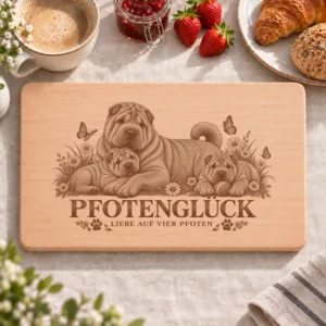 Frühstücksbrettchen – Shar Pei | Pfotenglück – Frühstücksbrettchen mit eingebrannter Lasergravur