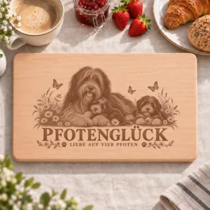 Frühstücksbrettchen – Niederländischer Schapendoes | Pfotenglück – Frühstücksbrettchen mit eingebrannter Lasergravur