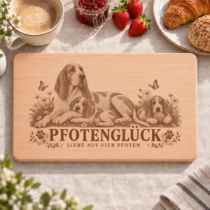 Frühstücksbrettchen – Franzosischer Weiss Oranger Laufhund | Pfotenglück – Frühstücksbrettchen mit eingebrannter Lasergravur