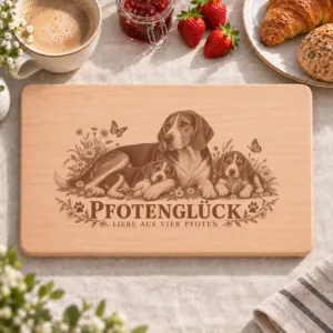 Frühstücksbrettchen – Grosser Anglo Franzosischer Dreifarbiger Laufhund | Pfotenglück – Frühstücksbrettchen mit eingebrannter Lasergravur