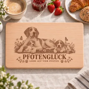 Frühstücksbrettchen – Grosser Anglo Franzosischer Weiss Oranger Laufhund | Pfotenglück – Frühstücksbrettchen mit eingebrannter Lasergravur