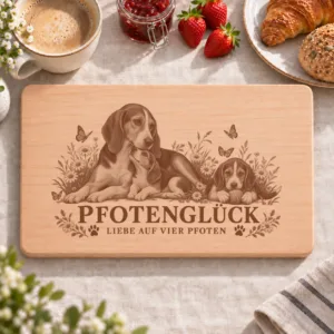 Frühstücksbrettchen – Mittelgrosser Anglo Franzosischer Laufhund | Pfotenglück – Frühstücksbrettchen mit eingebrannter Lasergravur