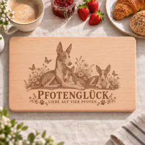 Frühstücksbrettchen – Kanarischer Podenco | Pfotenglück – Frühstücksbrettchen mit eingebrannter Lasergravur