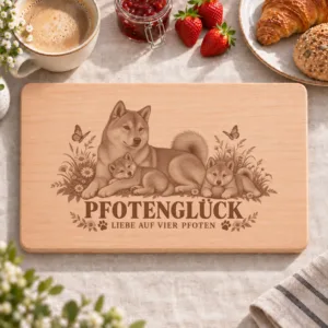 Frühstücksbrettchen – Koreanischer Jindo | Pfotenglück – Frühstücksbrettchen mit eingebrannter Lasergravur