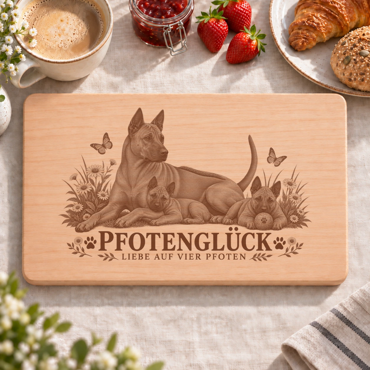 Frühstücksbrettchen – Thailand Ridgeback | Pfotenglück – realistische Lasergravur Frühstücksbrettchen – Thailand Ridgeback | Pfotenglück – Frühstücksbrettchen mit eingebrannter Lasergravur