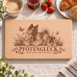 Frühstücksbrettchen – Amerikanischer Akita | Pfotenglück – Frühstücksbrettchen mit eingebrannter Lasergravur