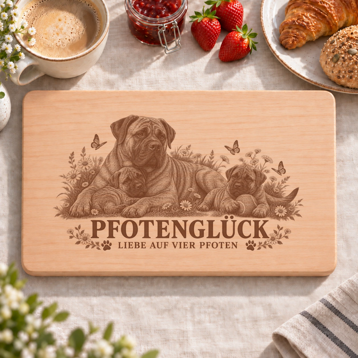 Frühstücksbrettchen – Presa Canario | Pfotenglück – realistische Lasergravur Frühstücksbrettchen – Presa Canario | Pfotenglück – Frühstücksbrettchen mit eingebrannter Lasergravur
