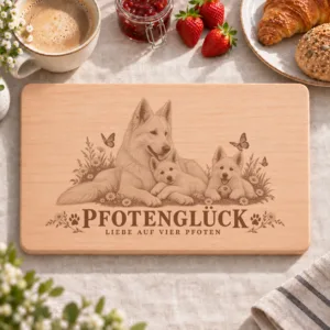 Frühstücksbrettchen – Weisser Schweizer Schäferhund | Pfotenglück – Frühstücksbrettchen mit eingebrannter Lasergravur