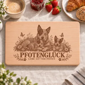 Frühstücksbrettchen – Australian Stumpy Tail Cattle Dog | Pfotenglück – Frühstücksbrettchen mit eingebrannter Lasergravur