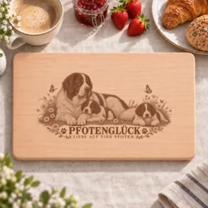 Frühstücksbrettchen – Rumanischer Bukowina Schäferhund | Pfotenglück – Frühstücksbrettchen mit eingebrannter Lasergravur