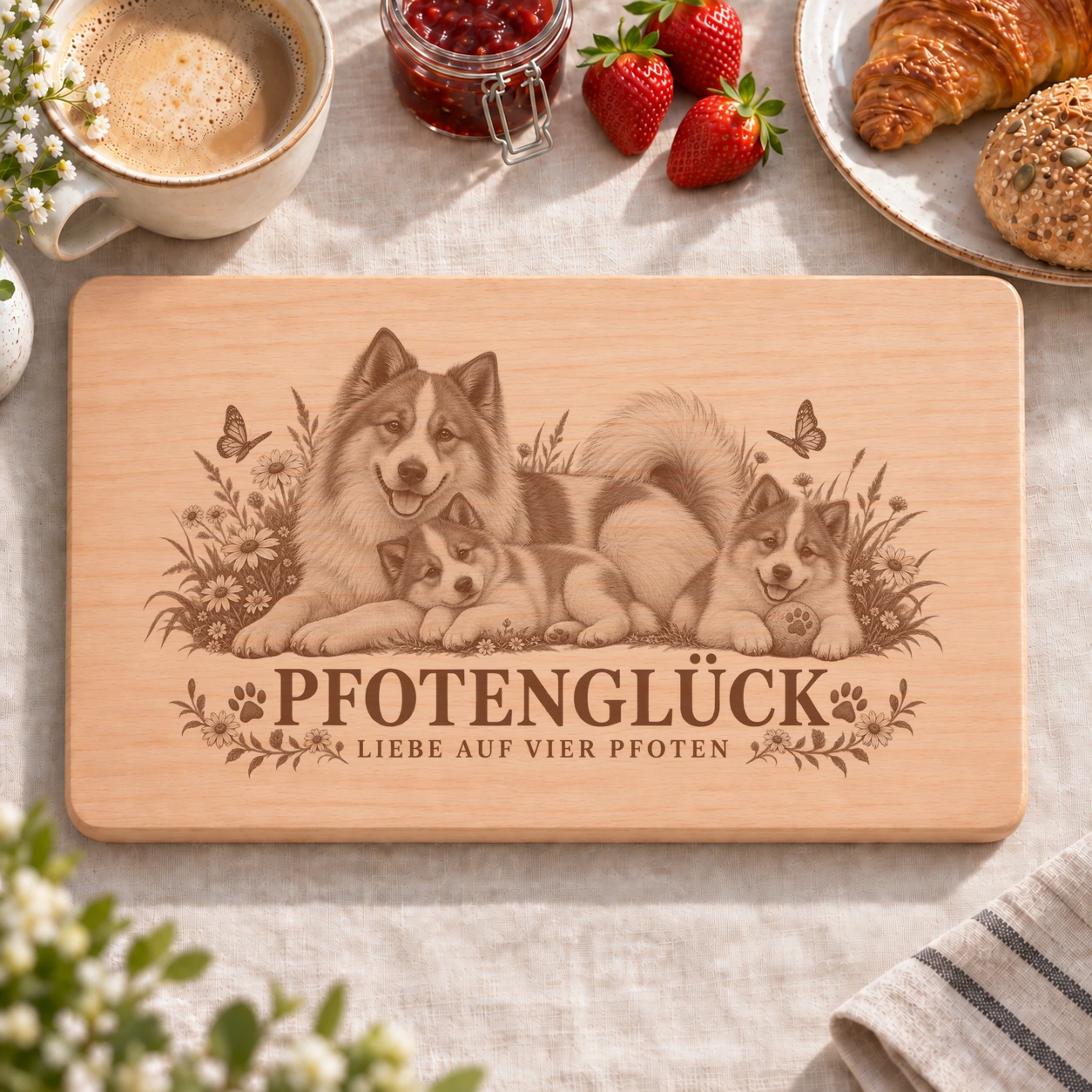 Frühstücksbrettchen – Thai Bangkaew Hund | Pfotenglück – realistische Lasergravur Frühstücksbrettchen – Thai Bangkaew Hund | Pfotenglück – Frühstücksbrettchen mit eingebrannter Lasergravur