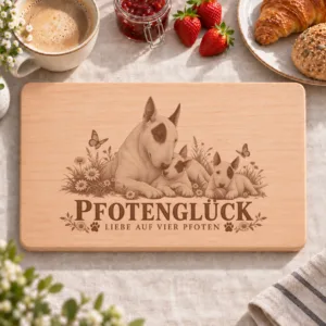 Frühstücksbrettchen – Miniature Bull Terrier | Pfotenglück – Frühstücksbrettchen mit eingebrannter Lasergravur