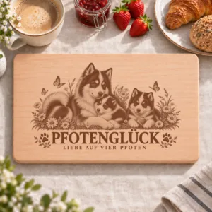Frühstücksbrettchen – Yakutskaya Laika | Pfotenglück – Frühstücksbrettchen mit eingebrannter Lasergravur