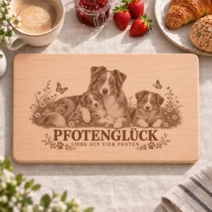 Frühstücksbrettchen – Miniatur Amerikanischer Schäferhund | Pfotenglück – Frühstücksbrettchen mit eingebrannter Lasergravur