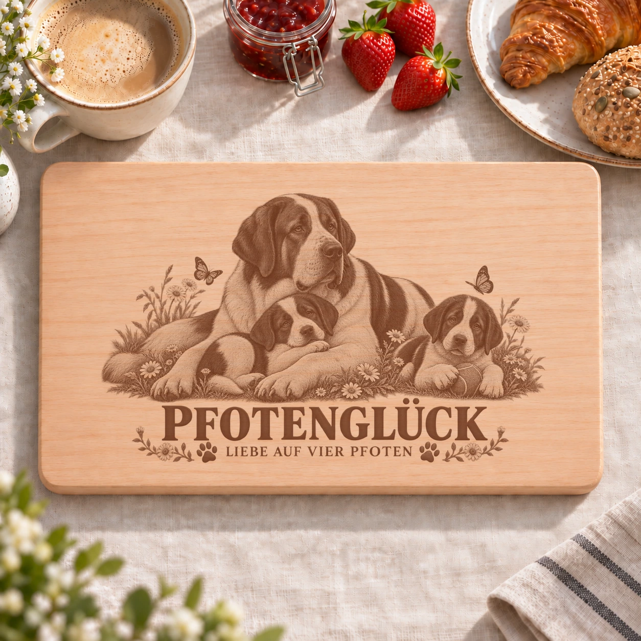 Frühstücksbrettchen – Transmontano Hirtenhund | Pfotenglück – realistische Lasergravur Frühstücksbrettchen – Transmontano Hirtenhund | Pfotenglück – Frühstücksbrettchen mit eingebrannter Lasergravur