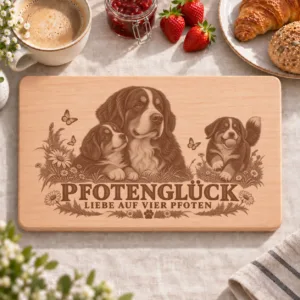 Frühstücksbrettchen – Berner Sennenhund | Pfotenglück – Frühstücksbrettchen mit eingebrannter Lasergravur