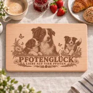 Frühstücksbrettchen – Border Collie | Pfotenglück – Frühstücksbrettchen mit eingebrannter Lasergravur