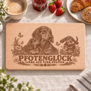 Frühstücksbrettchen – Dackel | Pfotenglück – Frühstücksbrettchen mit eingebrannter Lasergravur