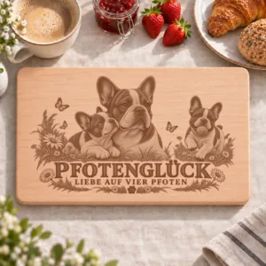 Frühstücksbrettchen – Franzoesische Bulldogge | Pfotenglück – Frühstücksbrettchen mit eingebrannter Lasergravur