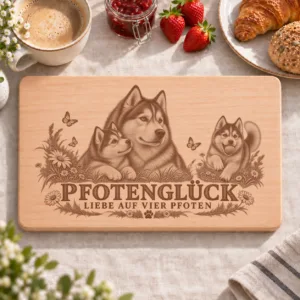 Frühstücksbrettchen – Husky | Pfotenglück – Frühstücksbrettchen mit eingebrannter Lasergravur