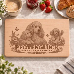 Frühstücksbrettchen – Pudel | Pfotenglück – Frühstücksbrettchen mit eingebrannter Lasergravur